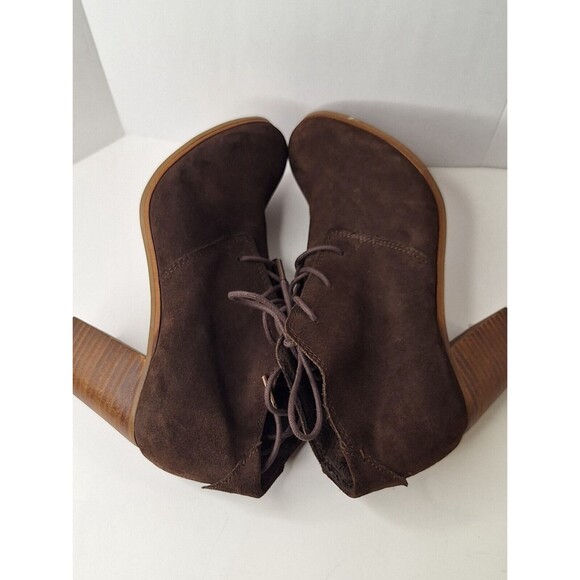 TOMS Lunata Brown Suede Heeled Lace Up Ankle Boots Women's Sz 8 Bohemian Hippie - Picture 10 of 11